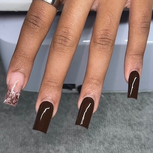 Mocha brown + Marble press ons | Winter press on nails | Handmade Press On Nails