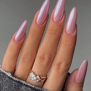 Baby Pink chrome press ons | press on nails | Handmade Press On Nails