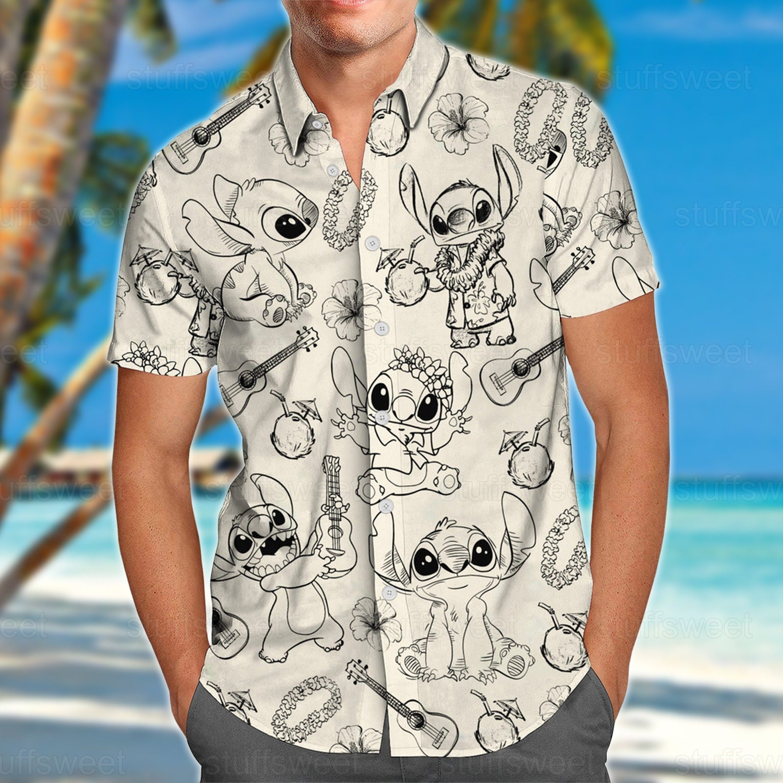 Stitch Button Shirt, Stitch And Lilo, Stitch Beach Shirt, Button Up Shirt