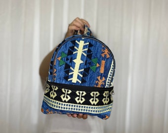 Boho Hippie Backpack Colorful Woman Men Backpacks Mini Bag Bohemian Backpack Anatolian Tote Bag, Small Boho-Hippie Backpack, Boho Ethnic Bag