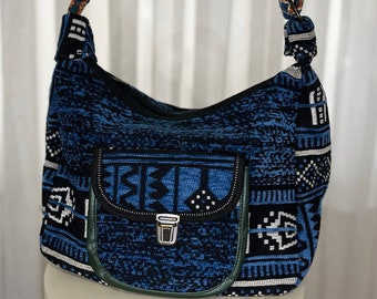 Boho Anatolische marineblauwe kelim tote tas, groot compartiment schouder, boho etnische schattige sling schattige tas, Turkse otantische tas, geweven tapijt tas