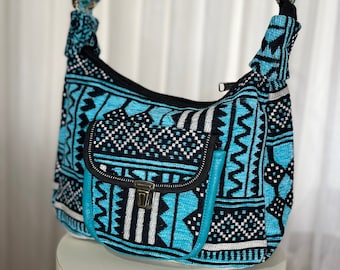 Bohemian Anatolian Turquoise Blue Kilim Tote Bag, Large Compartment Shoulder Bag, Boho Ethnic Sling Crossbody Bag