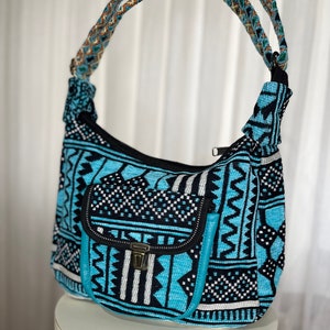 Boho Anatolian Türkis Blau Kelim Tote Bag, große Ablage Schultertasche, Boho Ethno Sling Crossbody Bag
