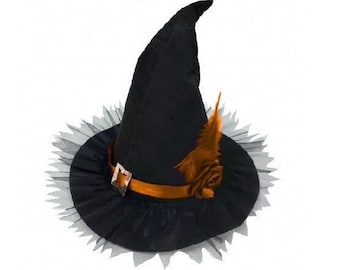 Witch Hat Orange and Purple Tulle Model Halloween Party Witches Costume Hat Adult/Child Sizes