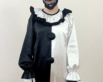 Costume Complet De Clown Pour Homme - Noir Et Blanc, Tenue De Cosplay, Carnaval, Fête D'Halloween - Combinaison Complète Avec Accessoires