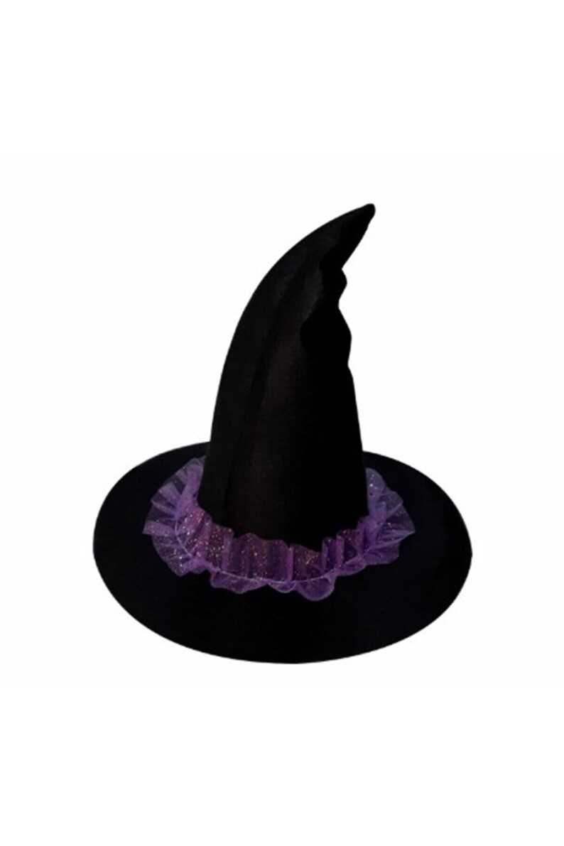 Halloween Witch Hat For Women - Steeple Lace Hat With Sequins, Costume Accessory