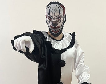 Costume Clown Terrifiant Femme - Tenue Halloween Noir Et Blanc Confortable En Coton