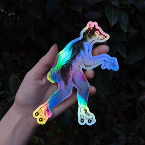 Roller Skating Werewolf Holographic Sticker | Quirky, Cute Gift for Horror Fans | Pastel Goth Aesthetic