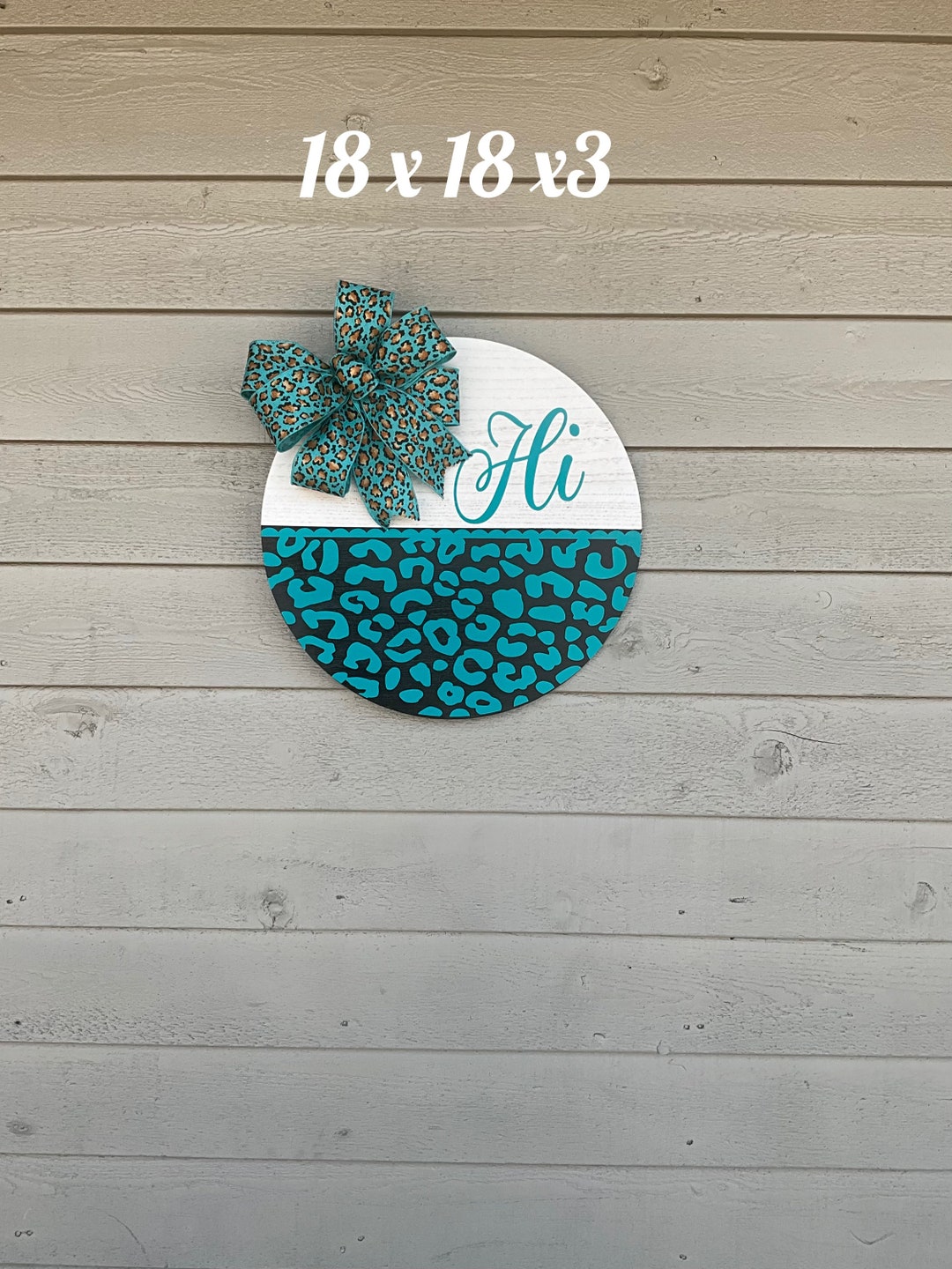 Hi Wood Door Sign, Wood Greeting Sign, Turquoise and Black Round Wood ...