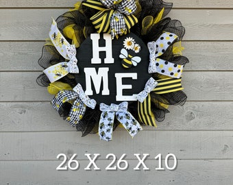 Bumblebee wreath, spring wreath, summer wreath, spring, summer, bumblebee home decor, bumblebee front door wreath, home decor, colorful wrea