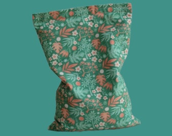 Handmade Rice Bag | Heating Pack | Cooling Pack | Reusable | Spa | Large | Green & Peach Foliage | Microwavable | Heat Pillow