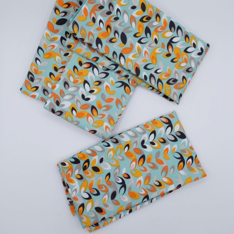 Retro Patterned Napkins Set of Four Polka Dots Reusable Cloth Orange White Blue Black Serviette Vintage Vibes image 3
