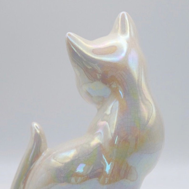 Iridescent Ceramic White Cat Vintage 1960's image 5