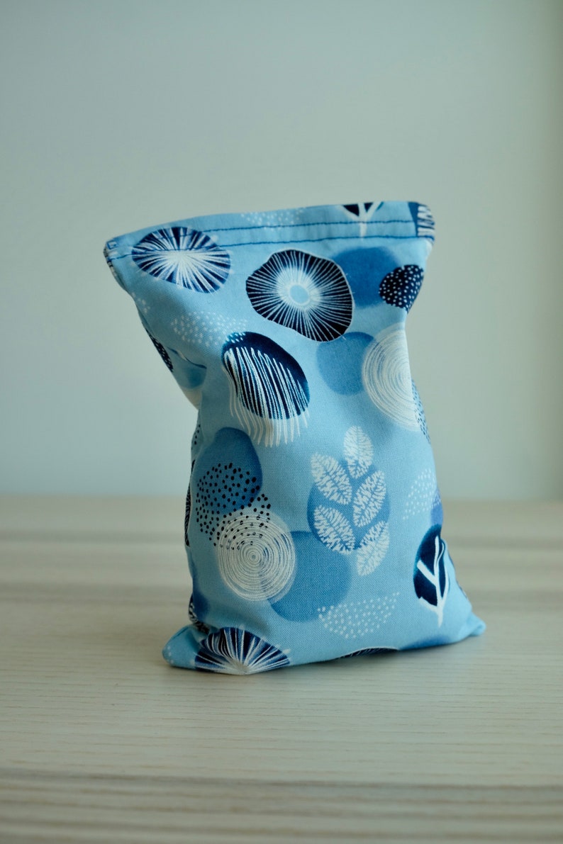 Handmade Rice Bag Heating Pack Cooling Pack Reusable Spa Medium Blue & White Abstract Floral Microwavable Heat Pillow image 2