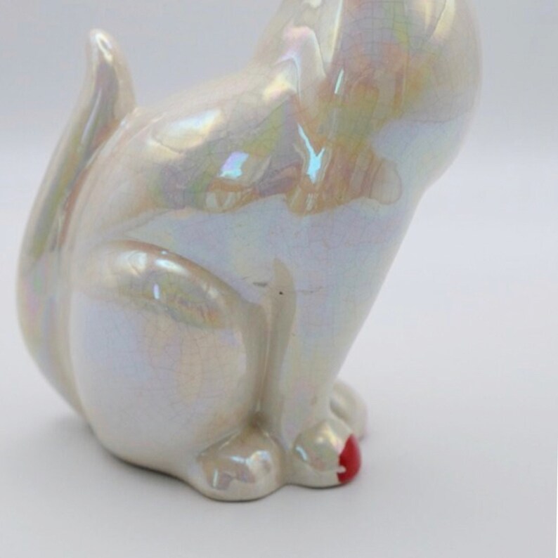 Iridescent Ceramic White Cat Vintage 1960's image 6