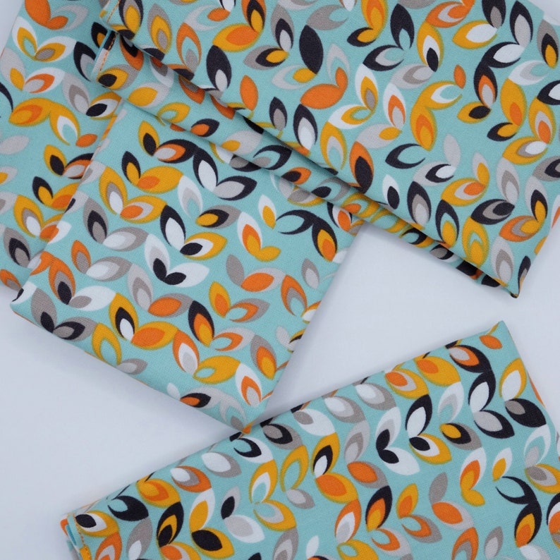 Retro Patterned Napkins Set of Four Polka Dots Reusable Cloth Orange White Blue Black Serviette Vintage Vibes image 2