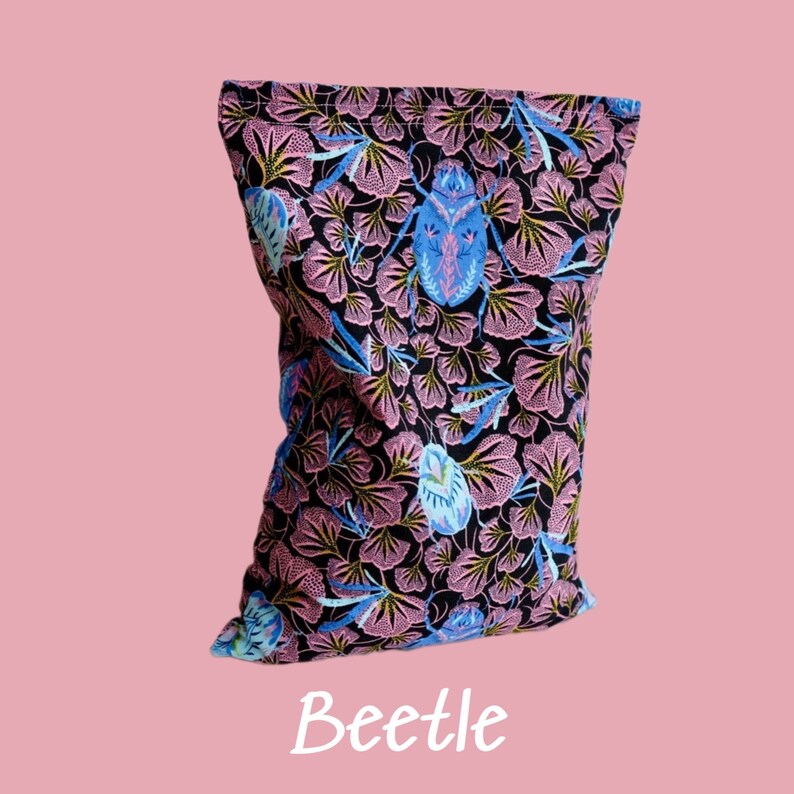 Handmade Rice Bag Heating Pack Cooling Pack Reusable Spa Large Pink Floral & Blue Beetle Microwavable Heat Pillow image 3