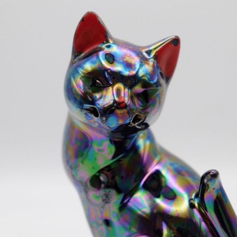 Iridescent Ceramic Black Cat Vintage 1960's image 6