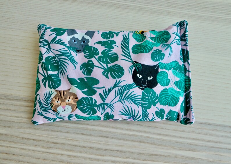 Handmade Rice Bag Heating Pack Cooling Pack Reusable Spa Medium Pink Cats with Green Leaves Microwavable image 3