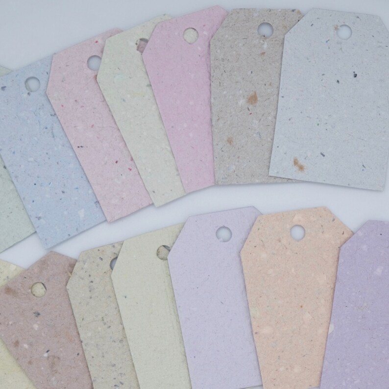 Handmade Paper Gift Tags Rainbow Different Colours Set of 20 Made from Recycled Paper 画像 2