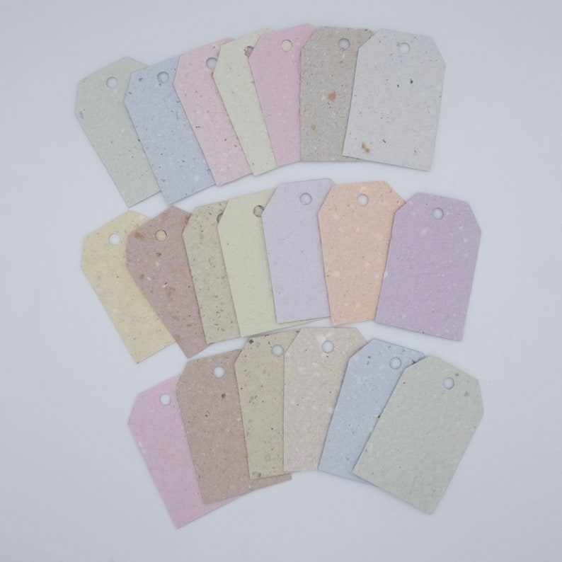 Handmade Paper Gift Tags Rainbow Different Colours Set of 20 Made from Recycled Paper 画像 1