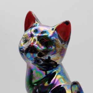 Iridescent Ceramic Black Cat Vintage 1960's image 2