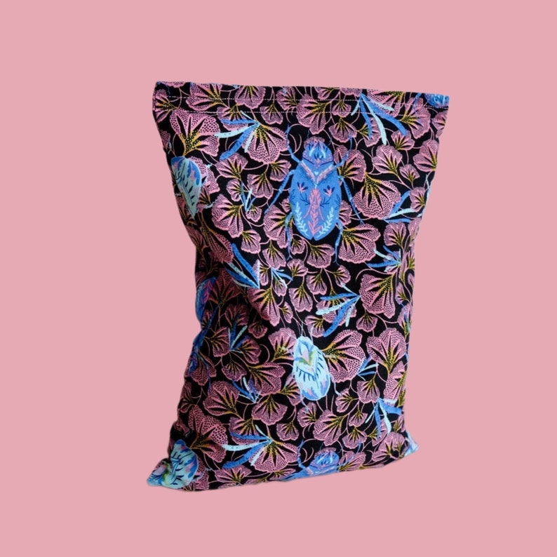 Handmade Rice Bag Heating Pack Cooling Pack Reusable Spa Large Pink Floral & Blue Beetle Microwavable Heat Pillow image 1