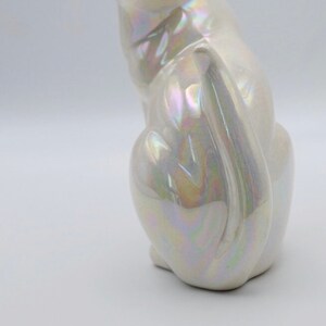 Iridescent Ceramic White Cat Vintage 1960's image 4