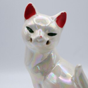 Iridescent Ceramic White Cat Vintage 1960's image 2