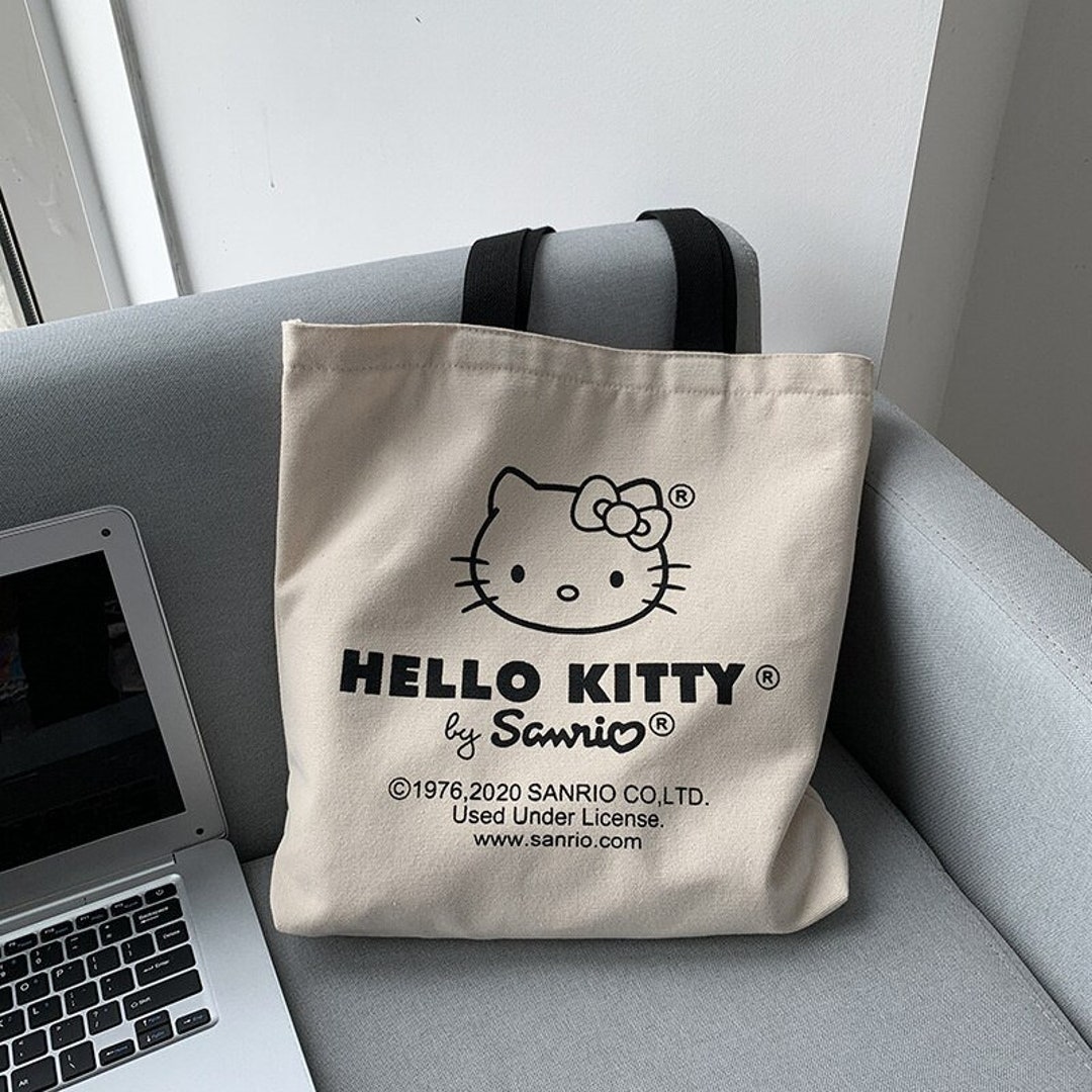 Hello Kitty Zipup Tote Bag Every Day Use Oneshoulder Cotton Canvas