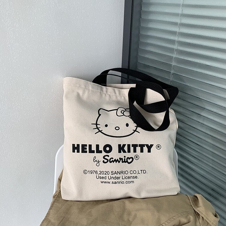 Hello Kitty Zipup Tote Bag Every Day Use Oneshoulder Cotton Canvas