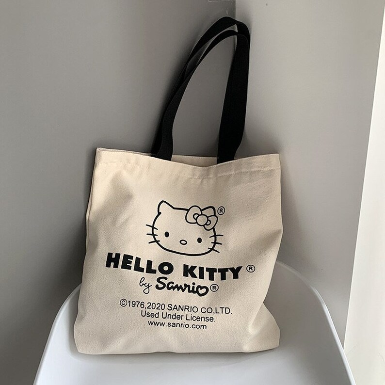 Hello Kitty Zipup Tote Bag Every Day Use Oneshoulder Cotton Canvas