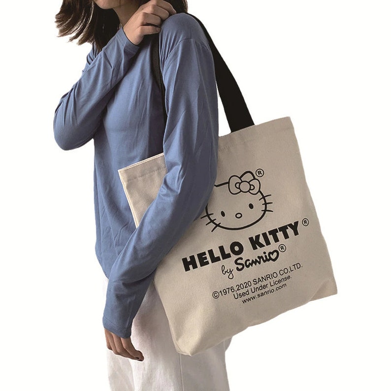 Hello Kitty Zipup Tote Bag Every Day Use Oneshoulder Cotton Canvas