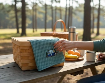 Caravan bestickte Waffel Geschirrtuch, Geschirrtuch aus 100% Baumwolle