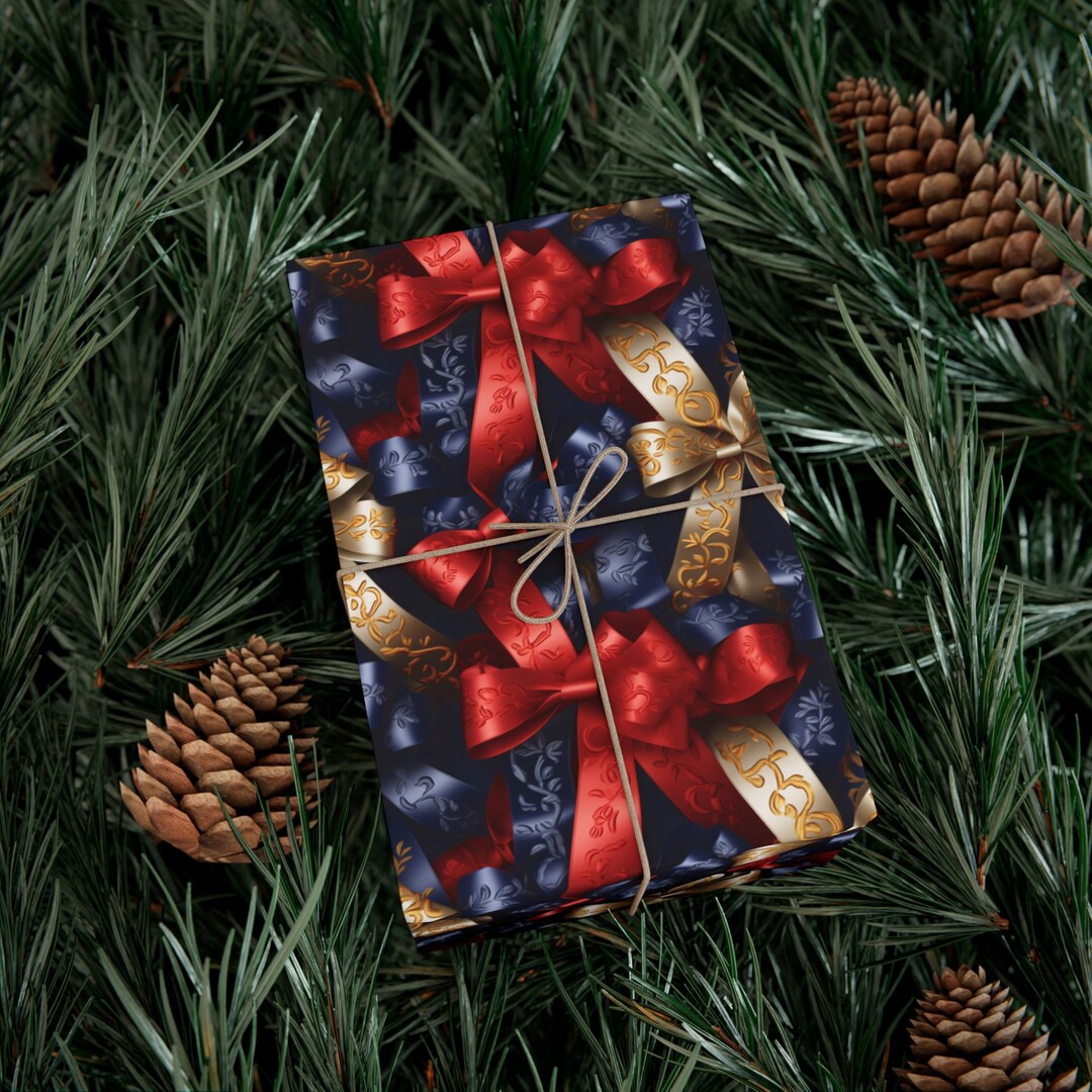 Luxury Christmas Gift Wrapping Paper Ribbons Pattern for Etsy
