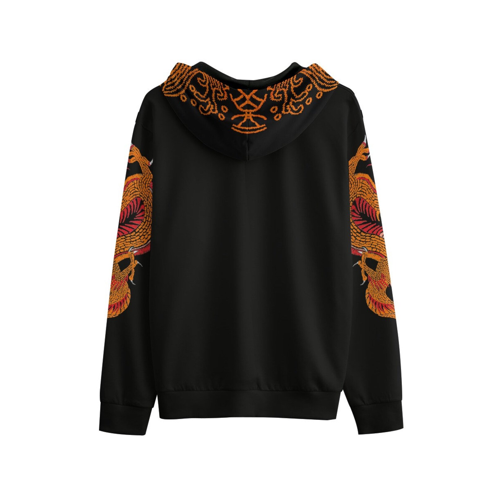 Gold Janpanese Dragon Print Hoodie Dress