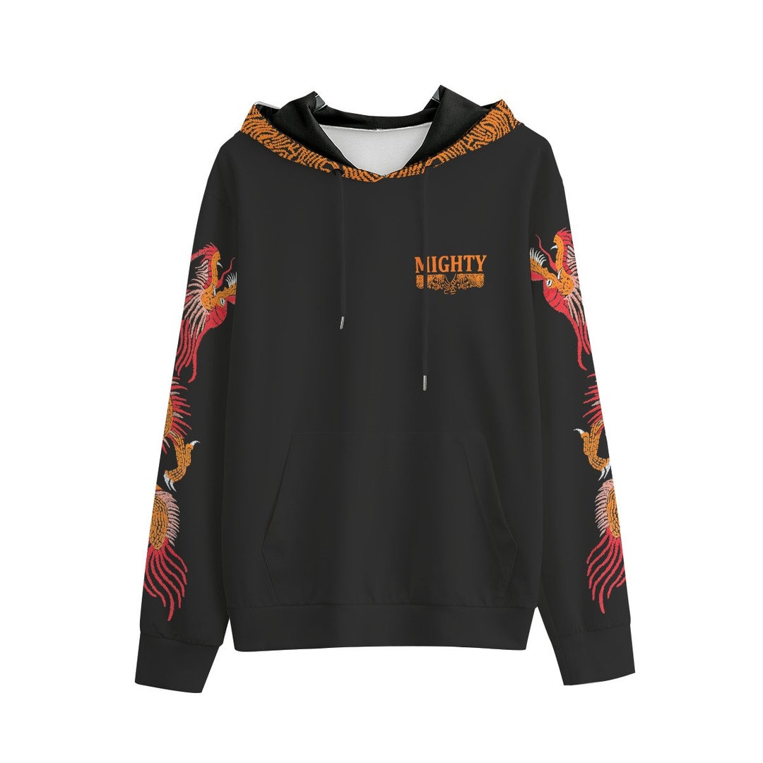 Janpanese Floral Dragon Print Hoodie Dress