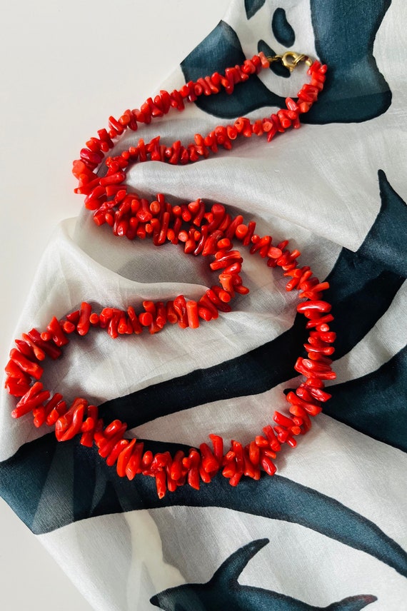 Coral necklace, branch coral, red, length 62 cm, … - image 1