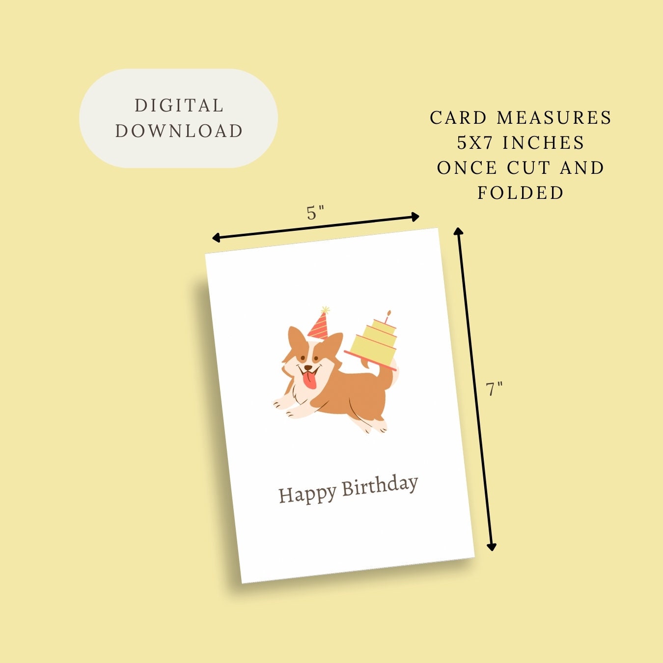 Printable Corgi Birthday Card, Dog Happy Birthday Card, Printable Card ...