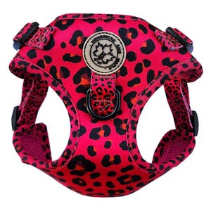 Hendricks and Maple Adjustable Dog Harness - "Never Change My Spots" Printed Neoprene Hot Pink Leopard Harness Range | Puppy and Cat Harness