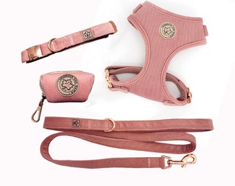 Dusty Pink Corduroy Pet Harness: Adjustable Soft Dog Cat Puppy Harness