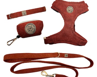 Rust Corduroy Pet Harness: Adjustable Soft Fabric, Dog Cat & Puppy