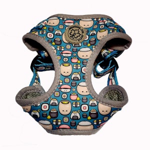 Hendricks and Maple Adjustable Step In Style Harness - &quot;SUSHI CUTIE&quot; Printed Neoprene Sushi Design Dog Harness | Puppy Harness | Cat Harness