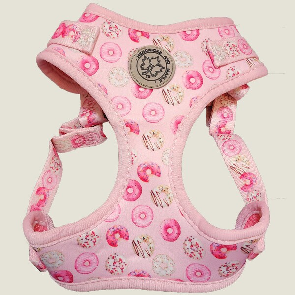 Hendricks and Maple Adjustable Dog Harness - "Donut Eat My Donuts" Printed Neoprene Pink Donut Dog Harness Range | Puppy Harness | Cat