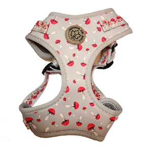 Hendricks and Maple Adjustable Dog Harness - "AMANITA MAGIC" Red and White Mushroom Printed Neoprene Dog Harness Range | Puppy Harness | Cat