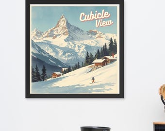 Cubicle Views Vintage Style Mountain Travel Framed Poster-Square
