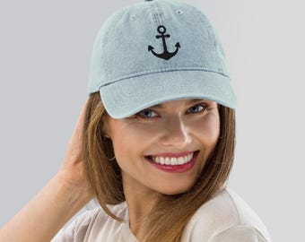 Anchor Puff Embroidered Denim Hat