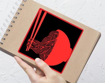 Black and Red Ramen Bowl Bubble-Free Stickers