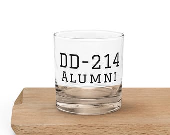 DD-214 Alumni Rocks Glass: Military Discharge Retirement Gift