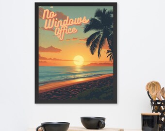 No Windows Office Sunset Beach Vintage Travel ingelijste poster